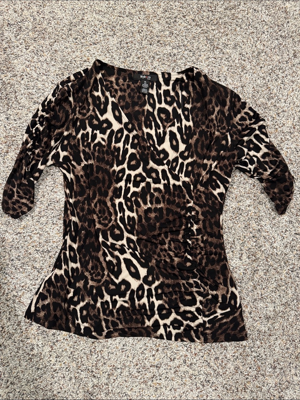 Style & Co. Leopard Print V-Neck Blouse in Brown and Cream